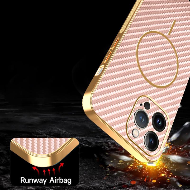 For iPhone 13 Pro Max Phone Case Carbon Fiber Textured Electroplated TPU Back Cover