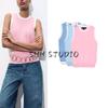Summer New Women Clothes French Style Design Basic Simple Round Neck Sleeveless Knit Vest 8851002
