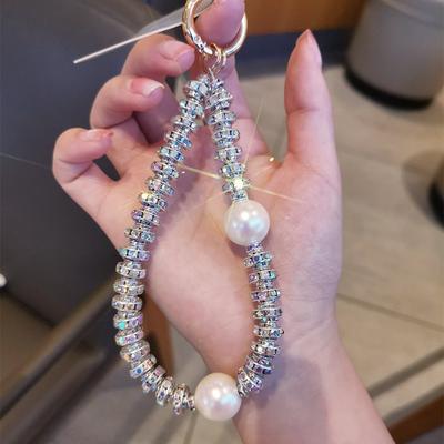 Lanière de Téléphone Portable Haut de Gamme Avec Diamant Luxe Mode Chaîne Courte Perlée Adaptée Pour Téléphones, Écouteurs, Porte-clés, Appareil Photo