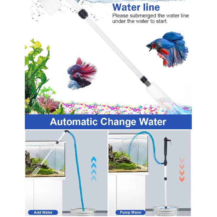 Sifón Limpiador Eléctrico para Acuario Aspiradora para Peceras Herramienta de Limpieza de Grava Cambiador de Agua con Botón de Presión de Aire Accesorio para Acuario