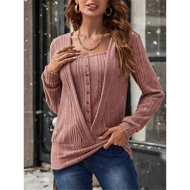 Women S Casual Loose Long Sleeve Solid Square Neck T Shirt