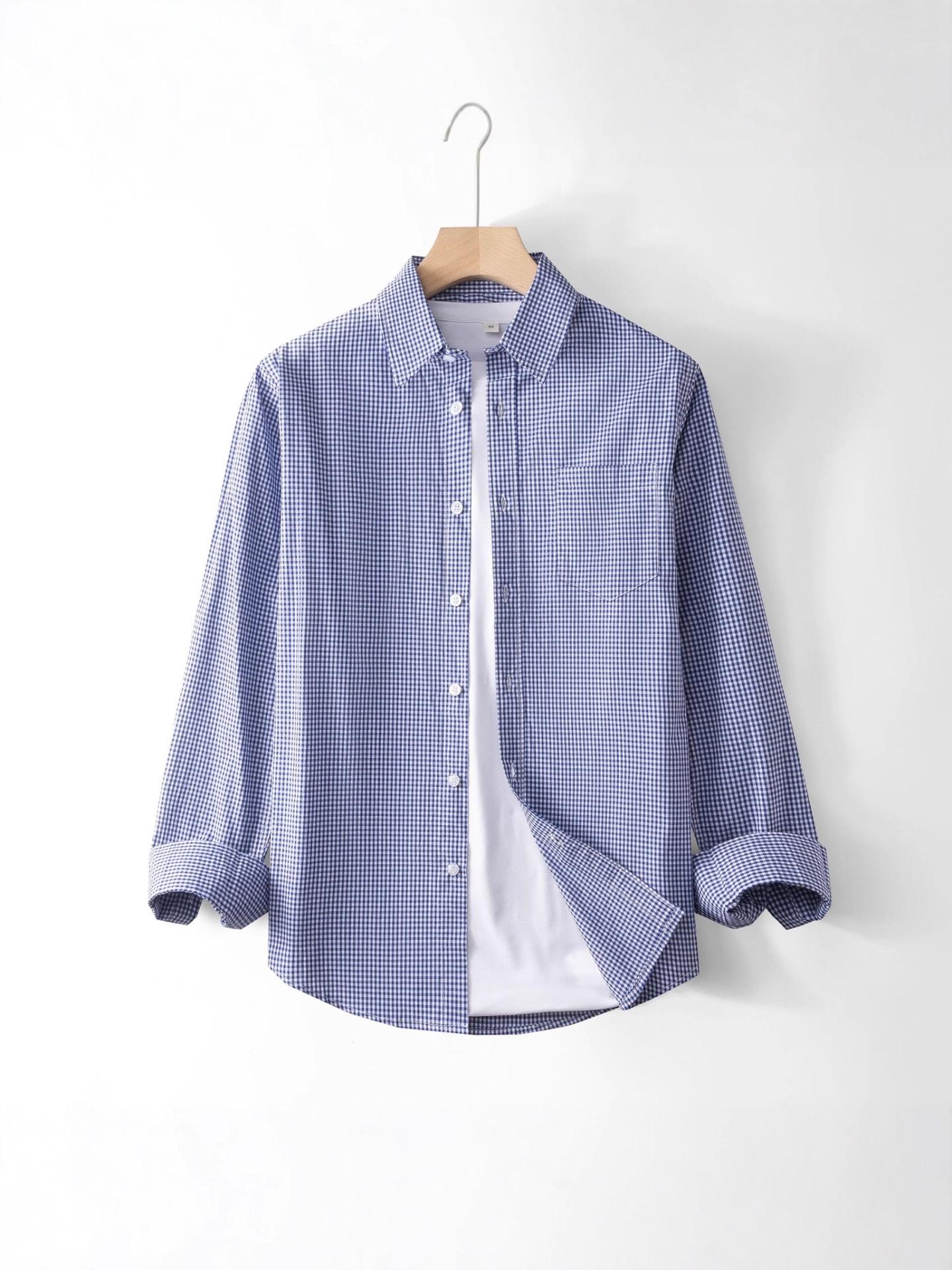 

Мужская модная синяя клетчатая приталенная рубашка с длинным рукавом XXXL синий