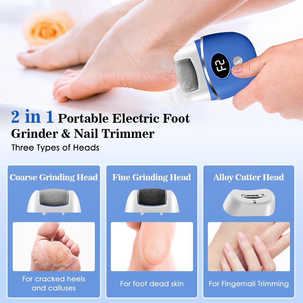 Rechargeable 2-Speed Electric Foot File with 2 Replacement Heads for Removing Dead Skin & Calluses
