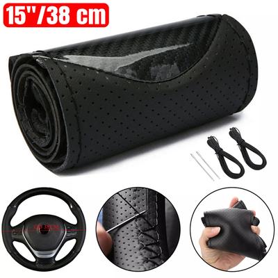 Diy Steering Wheel Cover Soft Carbon + Fiber Leather Braid On The Steering-Wheel Of Car With Needle And Thread