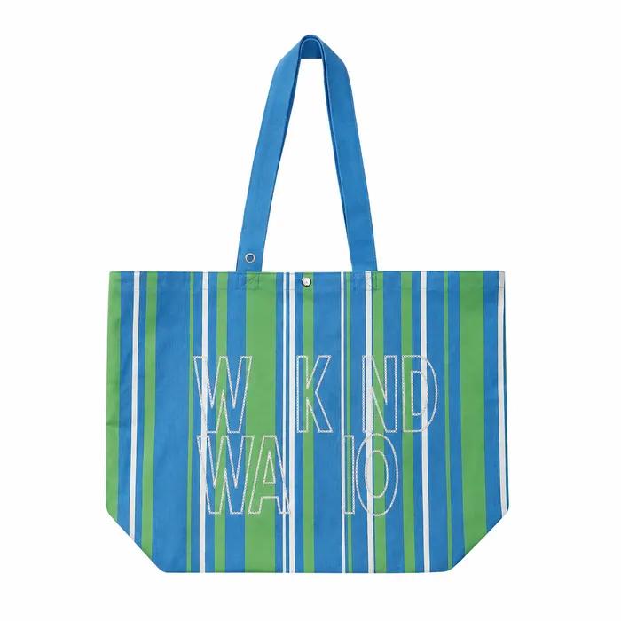 Weekend warrior stripe embroid canvas tote-bag (Blue green)