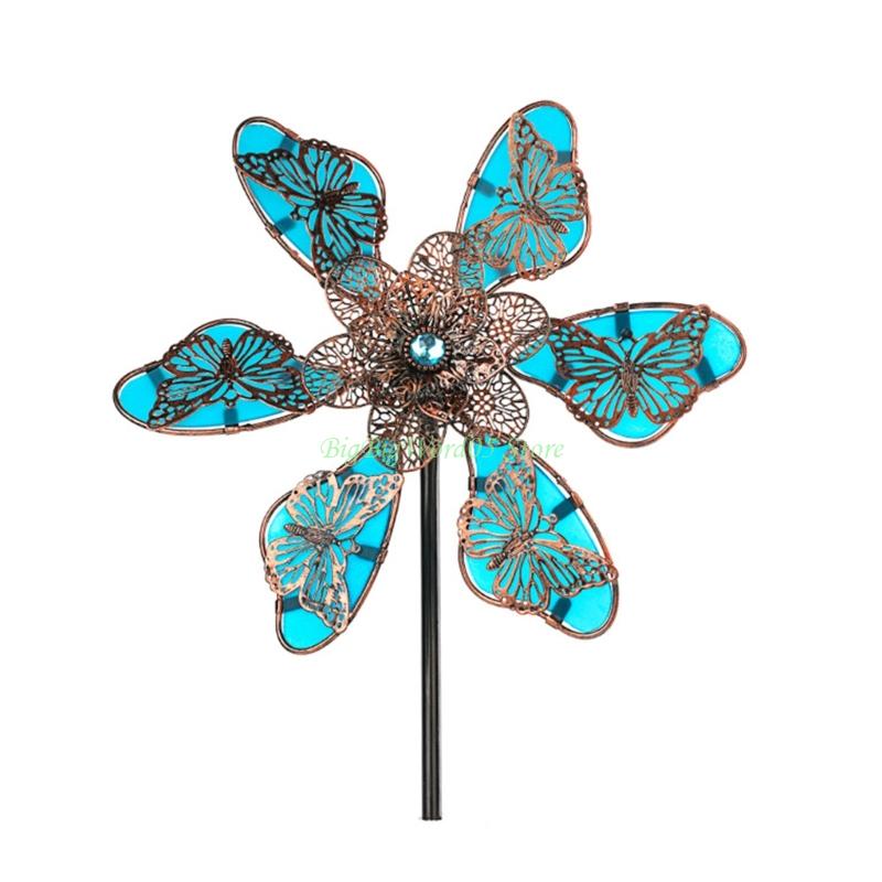 24TE Handcrafted Metal Garden Wind Spinner Sculpture Metal Windmill Stake Weatherproof Yard Art Decoration For Outdoor Spaces