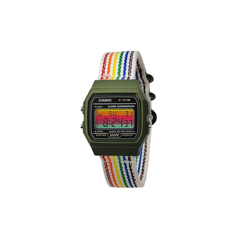 CASIO Customized watch modified series silver resin case life waterproof F-91WM-7A modified-Pixel Hongqiao Quartz nylon stra F-91WM-7A