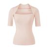 Light Gray Square Neck Slim Fit T-Shirt for Women - Short Sleeve, Waist Cinched, Ideal for Spring/Autumn