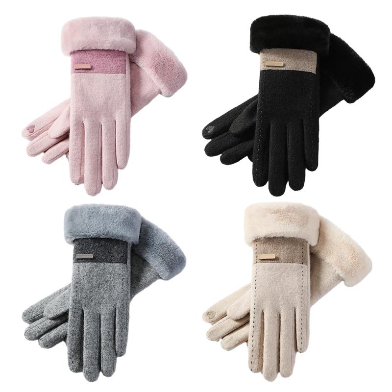 

Зимние кашемировые перчатки для женщин, уличные перчатки в форме сердца с сенсорным экраном, утолщенные на флисовой подкладке, холодные