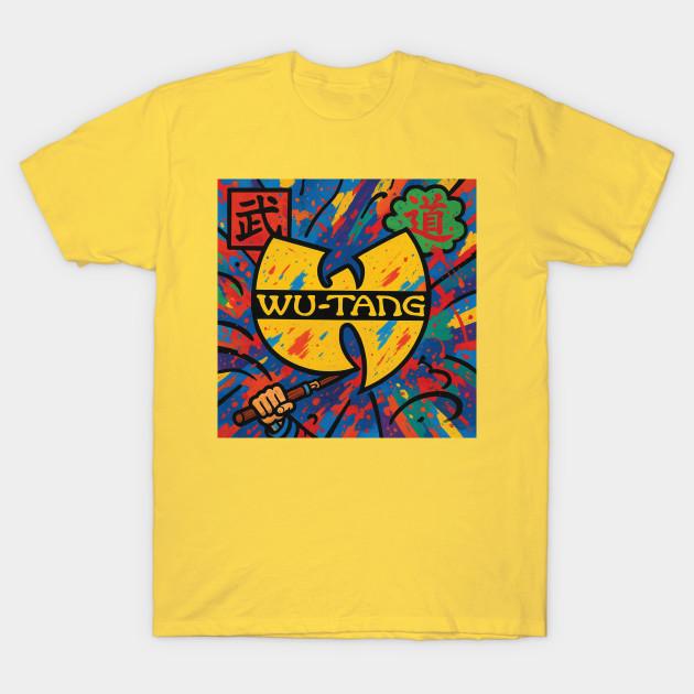 

Men Black Print T-shirt Tang Wu No-Cut Transfer Paper Print Cotton Tshirt L жовтий