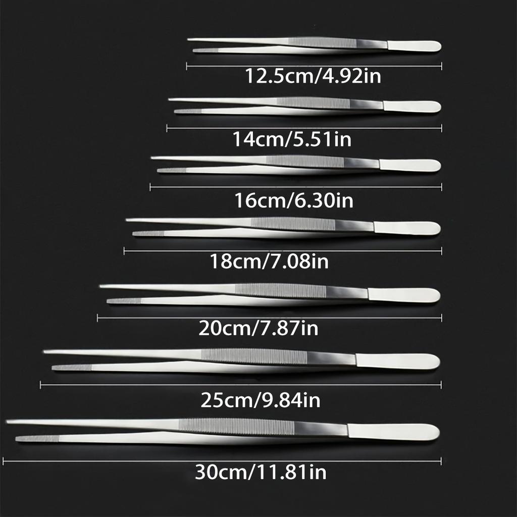 1 Stück Multifunktionale Edelstahlpinzette, Gerade & Gebogene Spitzen, Rutschfester Griff, Extra Lange Robuste Lebensmittelklammern für Kochen im Freien, BBQ