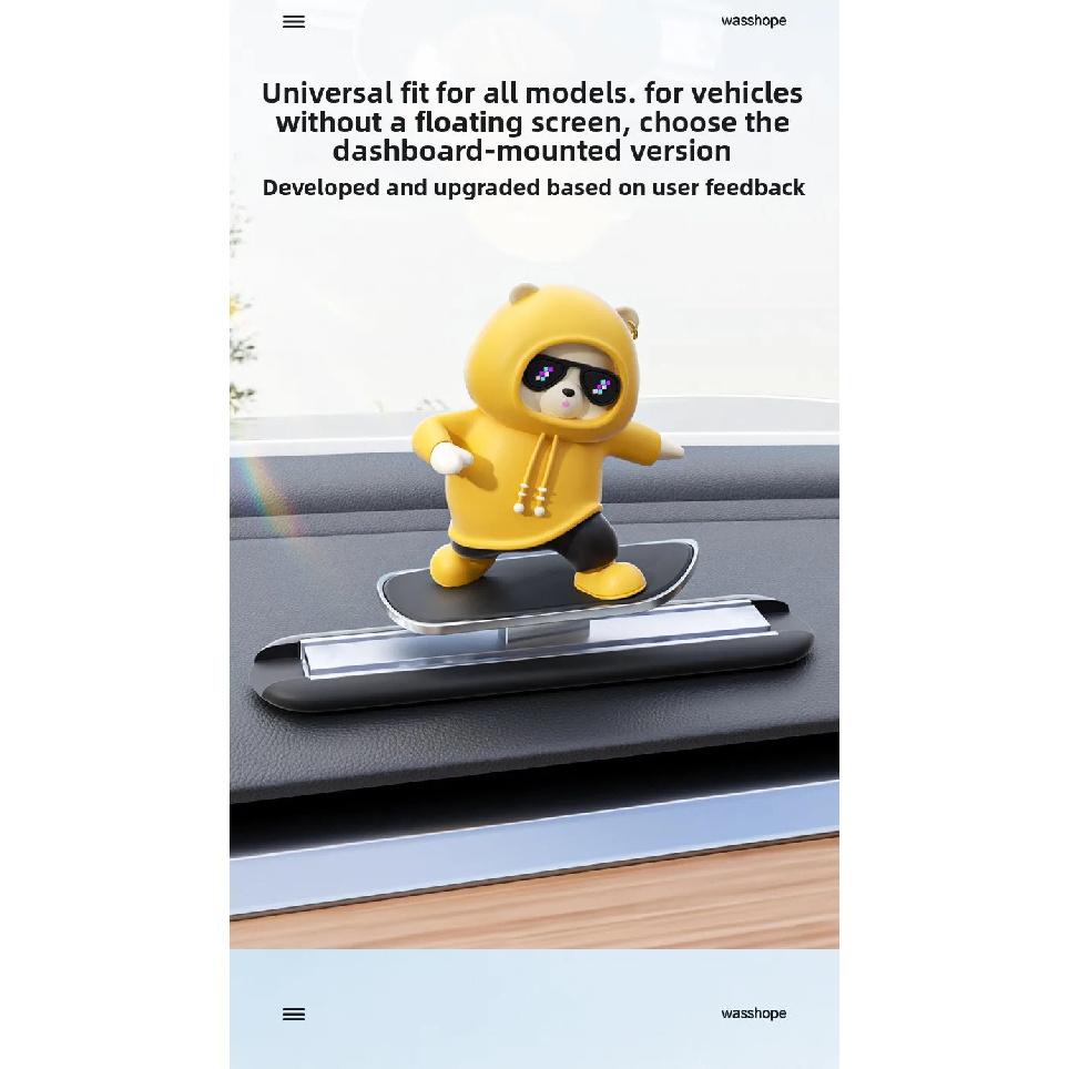 Car Skateboard Bear Sliding Car Cartoon Dynamic Bear Central Control Screen Instrument Panel Little Bear Car Decoration Ornament