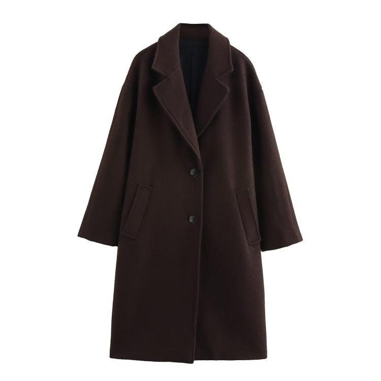 

Winter Autumn Wool Coat High End European American Style Versatile Loose Long Coat Extra Small