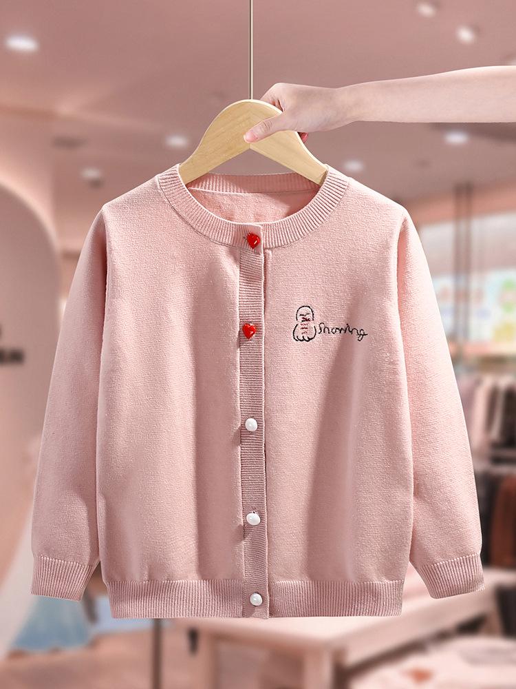 Girls' 2025 Spring/Autumn Round Neck Cardigan: Stylish Single-Breasted Knitwear