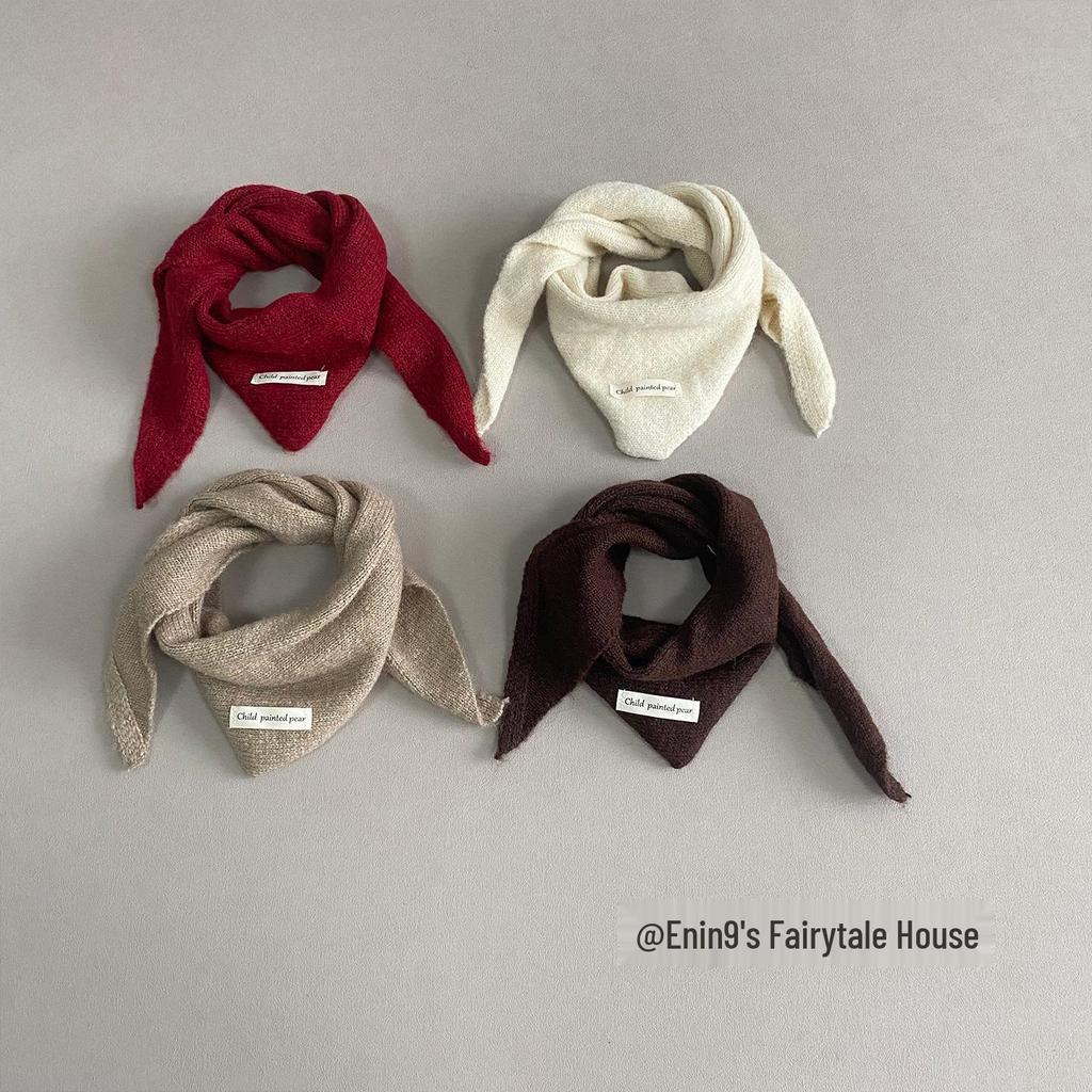 Unisex dziergany wełniany szalik dla dzieci - Ciepły, wiatroszczelny, z wzorem skrzyżowanego trójkąta na jesień i zimę