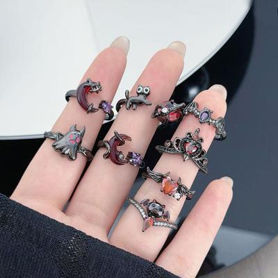 Anello Aperto a Forma di Pipistrello Fantasma del Vento da Ragazza Goth Oscura Sangue Chiaro di Luna Nicchia Trendy Cool Vento Neutro