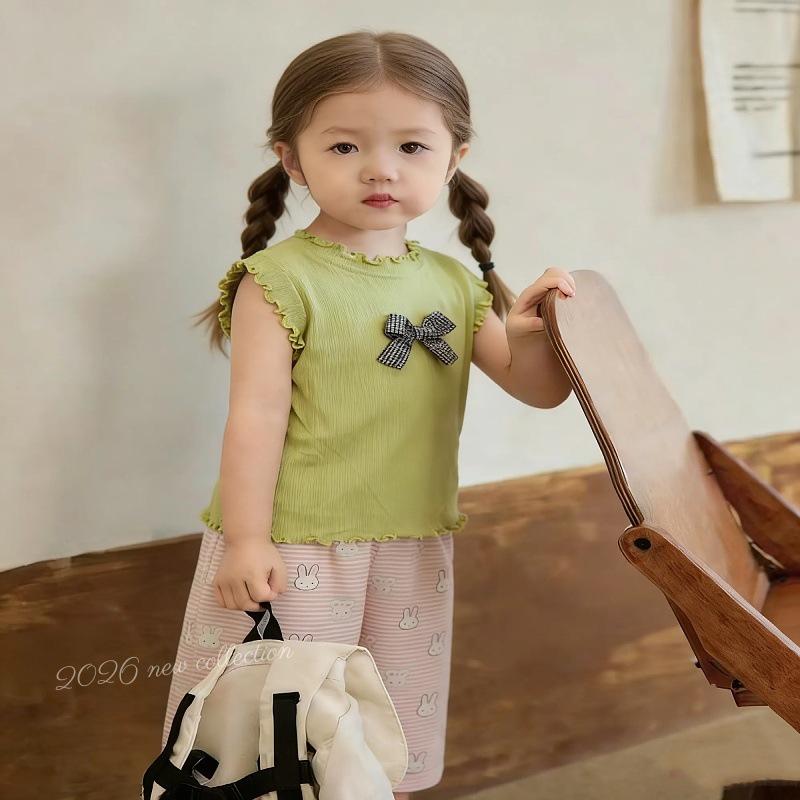 Girls' Summer Sports Sleeveless Top & Wide-Leg Pants Two-Piece Set