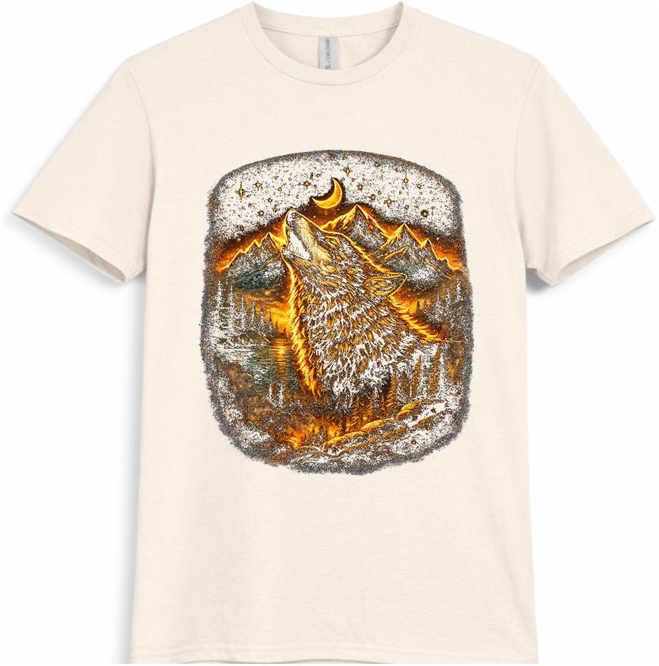 Wolf T Shirt Howling Wolf Mountain Moon Nature Wildlife Graphic Tee