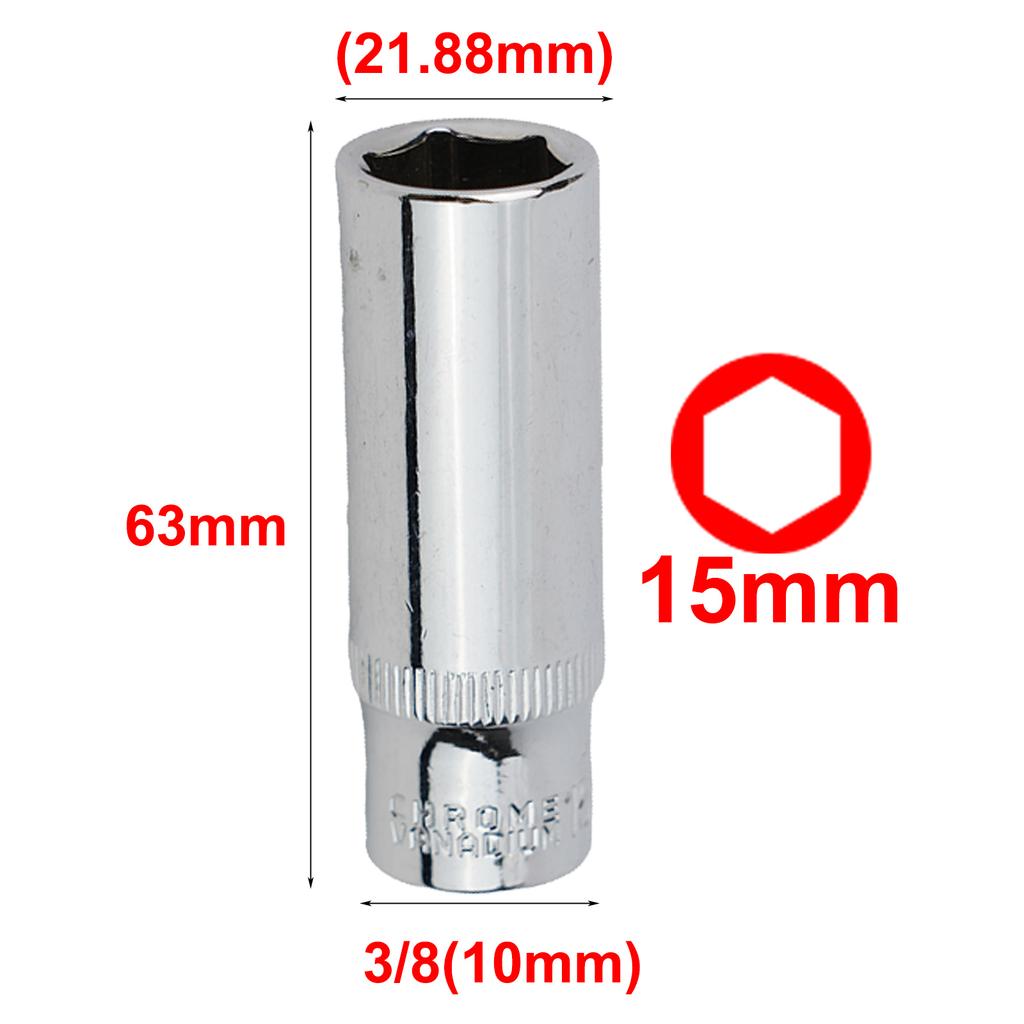 1PC 3/8in Deep Socket Adapter Hex Socket Wrench Heads Ratchet Tool 8-24mm 1/2Drive 6 Point Socket For Impact Deep Socket Adapter