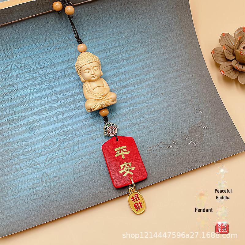 "Boxwood Buddha Guanyin Car Pendant: Creative Rearview Mirror Accessory for Men and Women"