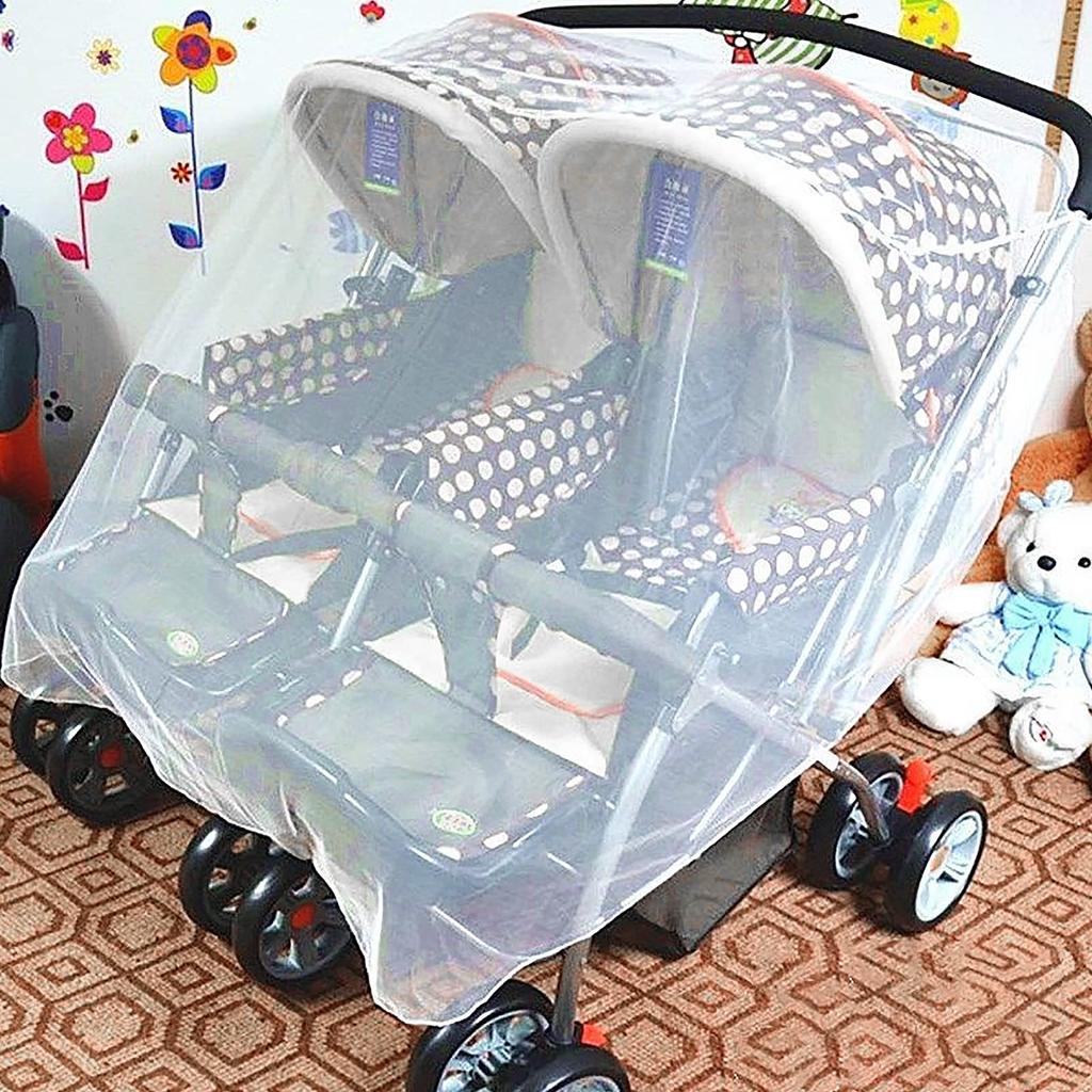 Stroller Mosquito Insect Repellent Sunshade Net for Twins and Pollen Easy Heatstroke Outdoor Outings Net, Doubles, High-Density Mesh, Foldable,