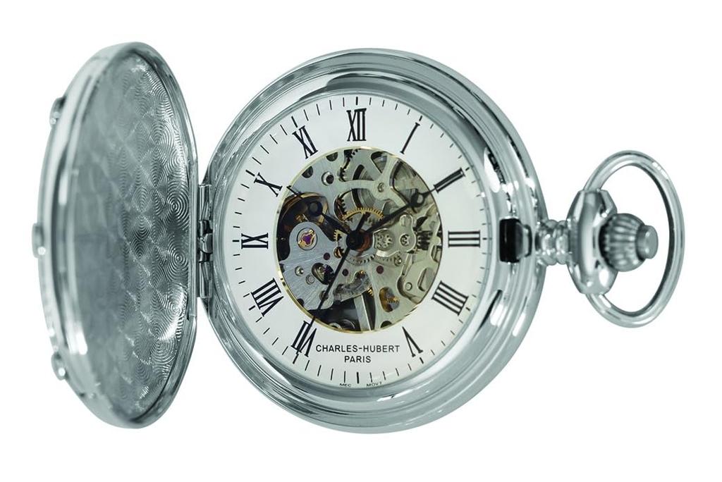 Charles Hubert DWA079 Men's Mechanical Skeleton Pocket Watch with Hand-Wound Movement