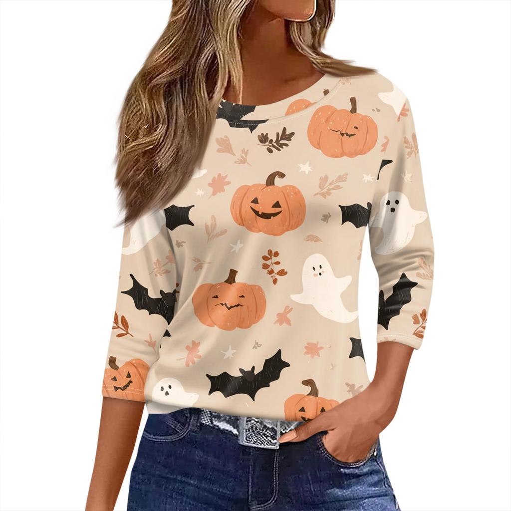Women's O-neck 3/4 Sleeve  Printed Top
