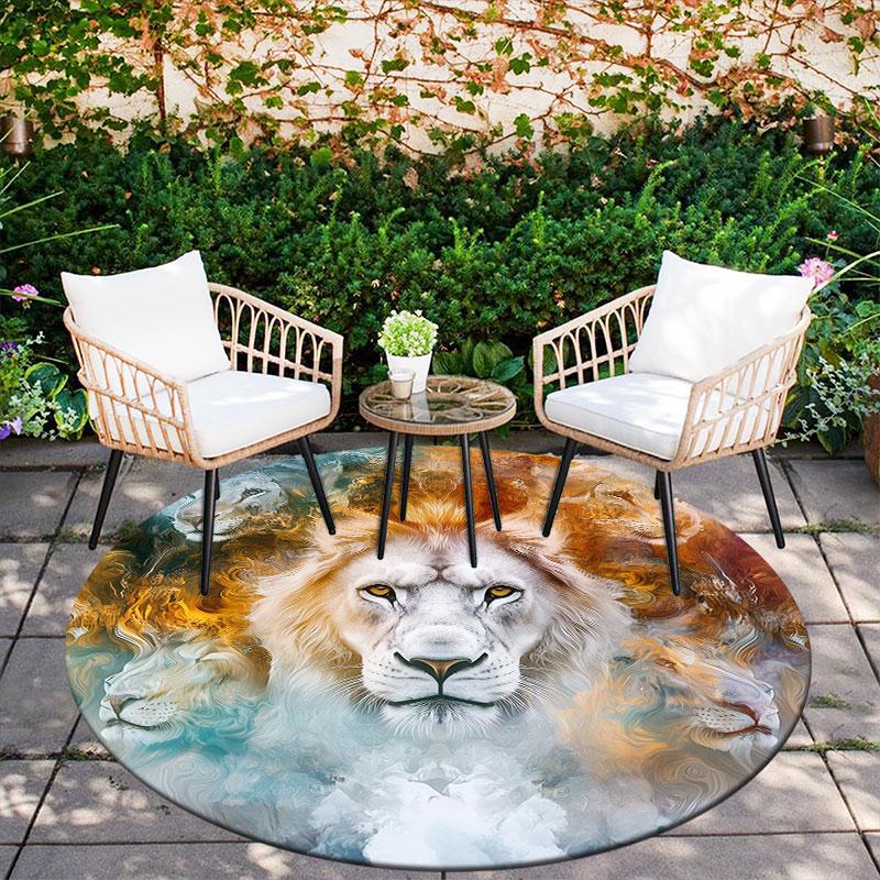 Lion pattern round rug,Carpet Rug for Living Room Bedroom Playroom ,Non-slip Floor Mat,Holiday Gifts and Birthday Gifts.