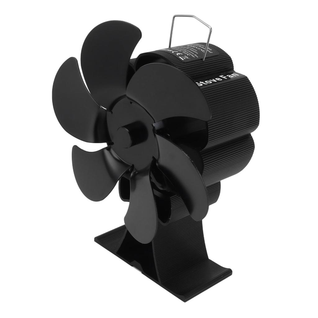 Black 6 Blade Heat Powered Stove Fan Thermodynamically Driven Fireplace Fan for Heat Dissipation