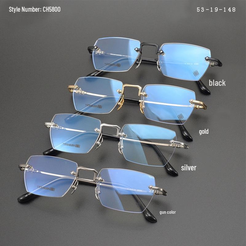 Rimless Pure Titanium Glasses Frame with Blue Light Blocking for Men & Women, Model CH5800