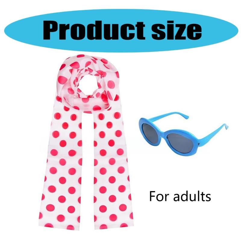 Women's Scarf and Glasses Set Stylish Polkas Dot Scarf Blue Glasses White Scarf Fashion Neckerchief for Halloween