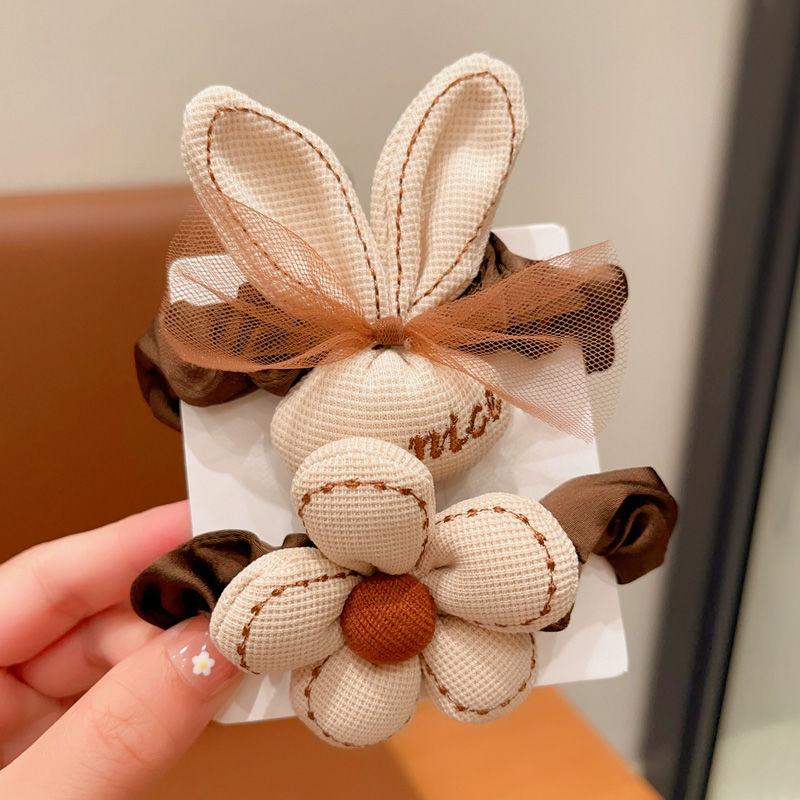 2024 Milk Coffee Color Fabric Flower Hair Ties - Children's Scrunchies & Women's Hair Accessories