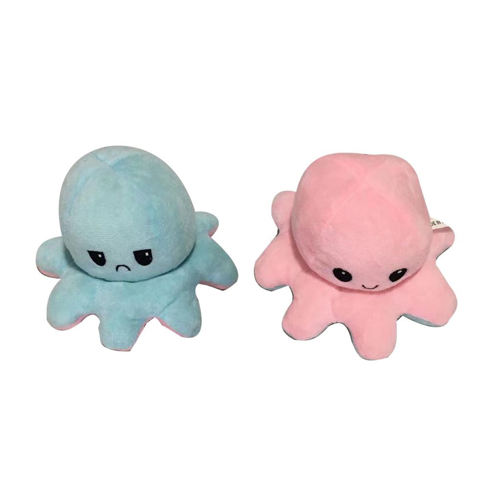 Reversible Animals Doll Double Sided Mood Flip Stuffed Animal Shape Face Flip Reversed Plush Toy Blue Pink 7.9in