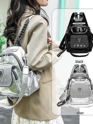 Women's Versatile Solid Color Rivet Backpack and Shoulder Bag 