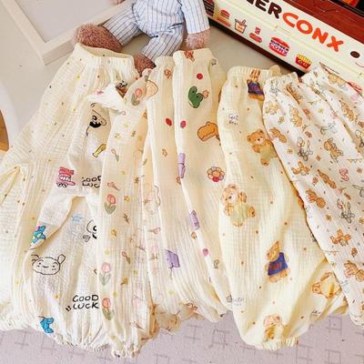Kids' Mosquito-Repellent Cotton Pants - Summer Cartoon Style, Korean Double-Layer Gauze for Boys and Girls
