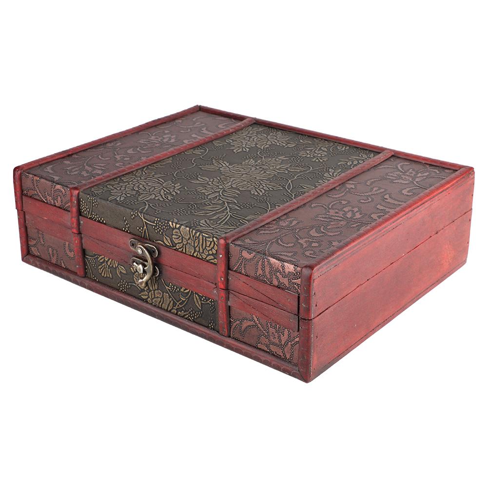 Handcrafted Desktop Wooden Vintage Jewelry Holder Storage Box Prop Decoration with Alloy Buckle