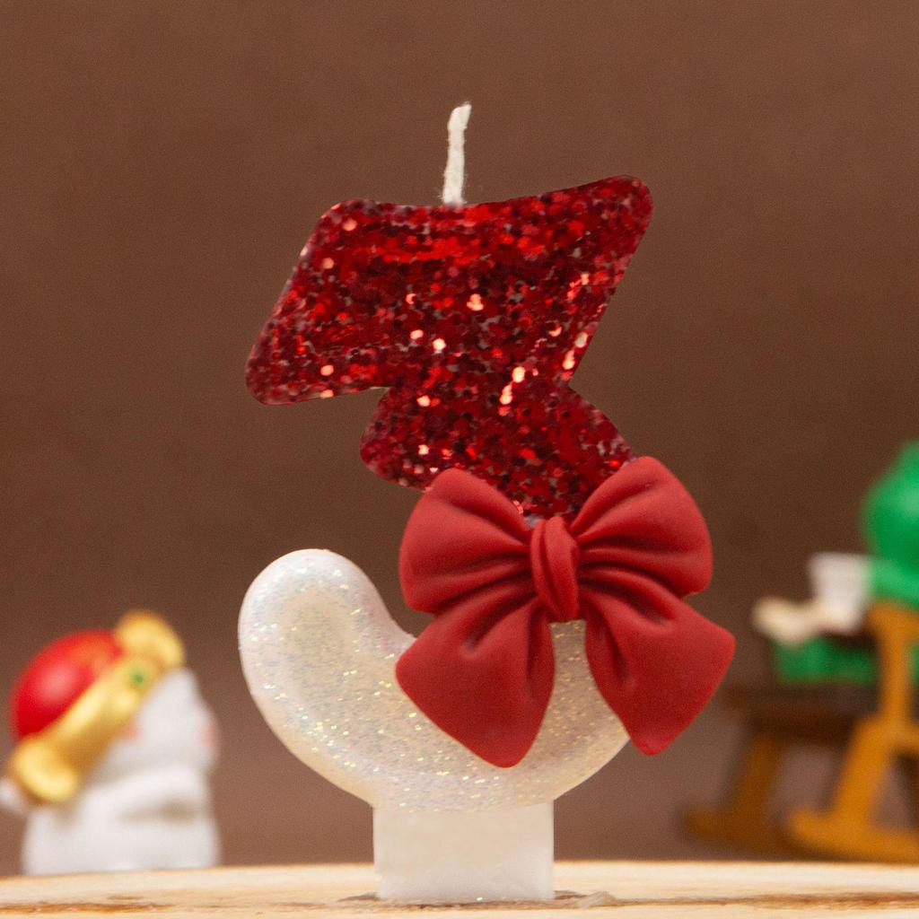 Xi Yin Birthday Number Candles 0-9, Creative Red Bow Design for Cake Decoration