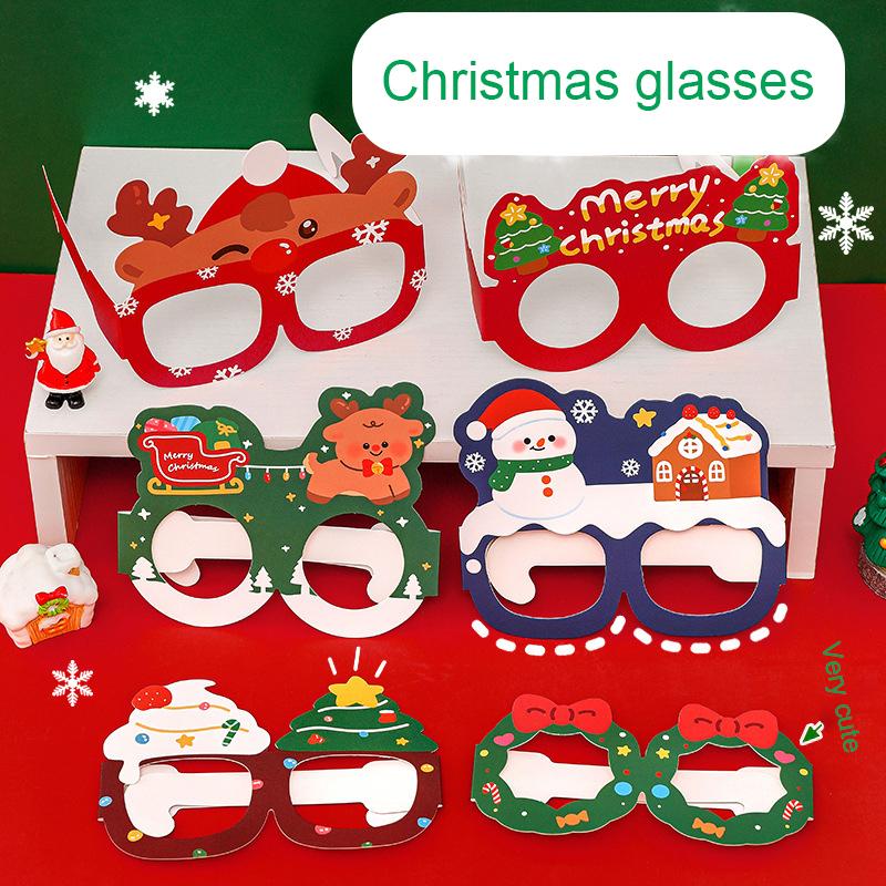 6-1PCS Christmas Cartoon Decorative Glasses Children Christmas Cute Small Gifts New Year Prom Party Decor Paper Glasses Frame