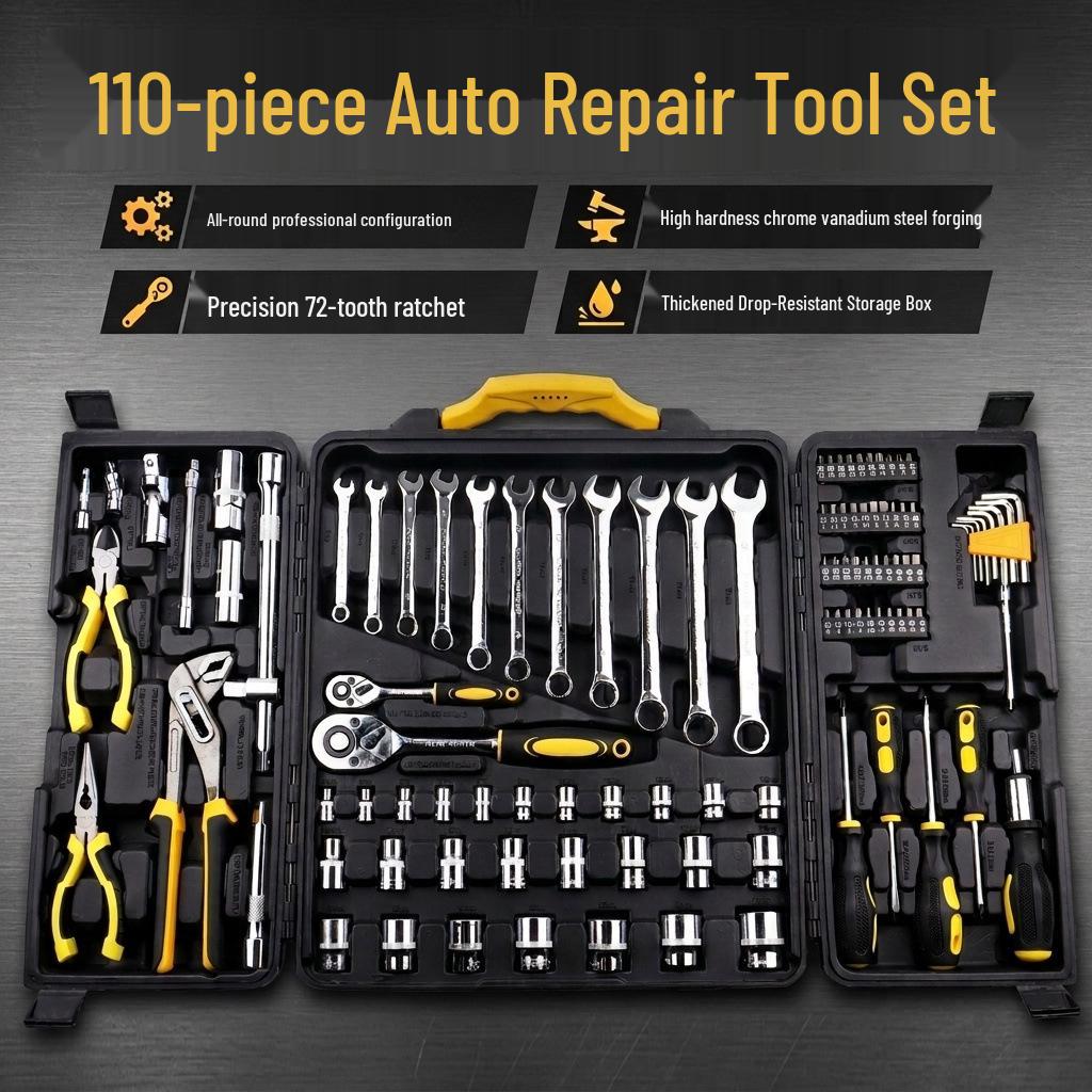 110-Piece Multifunctional Auto Repair Socket and Ratchet Wrench Set for Car Maintenance