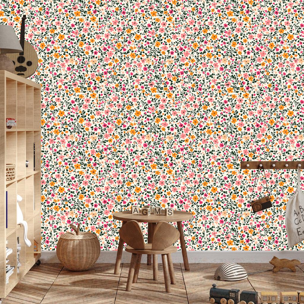 Wallpaper Small Flowers Cream, Light Gray and Beige 50x1000