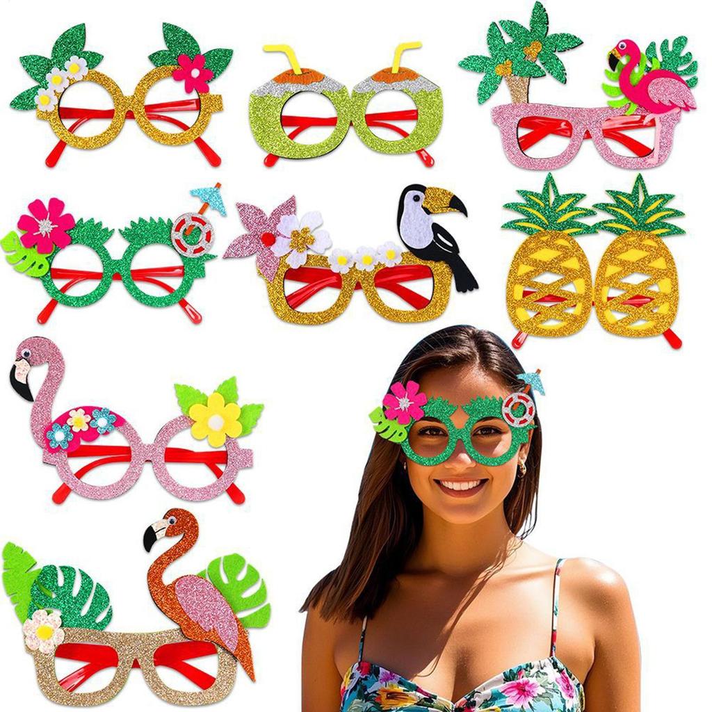Hawaiian Glasses 8 Pieces Photo Booth Eyewear Beach Party Eyeglasses For Themed Events Vacation Bars Summer Camp Barbecue Beach