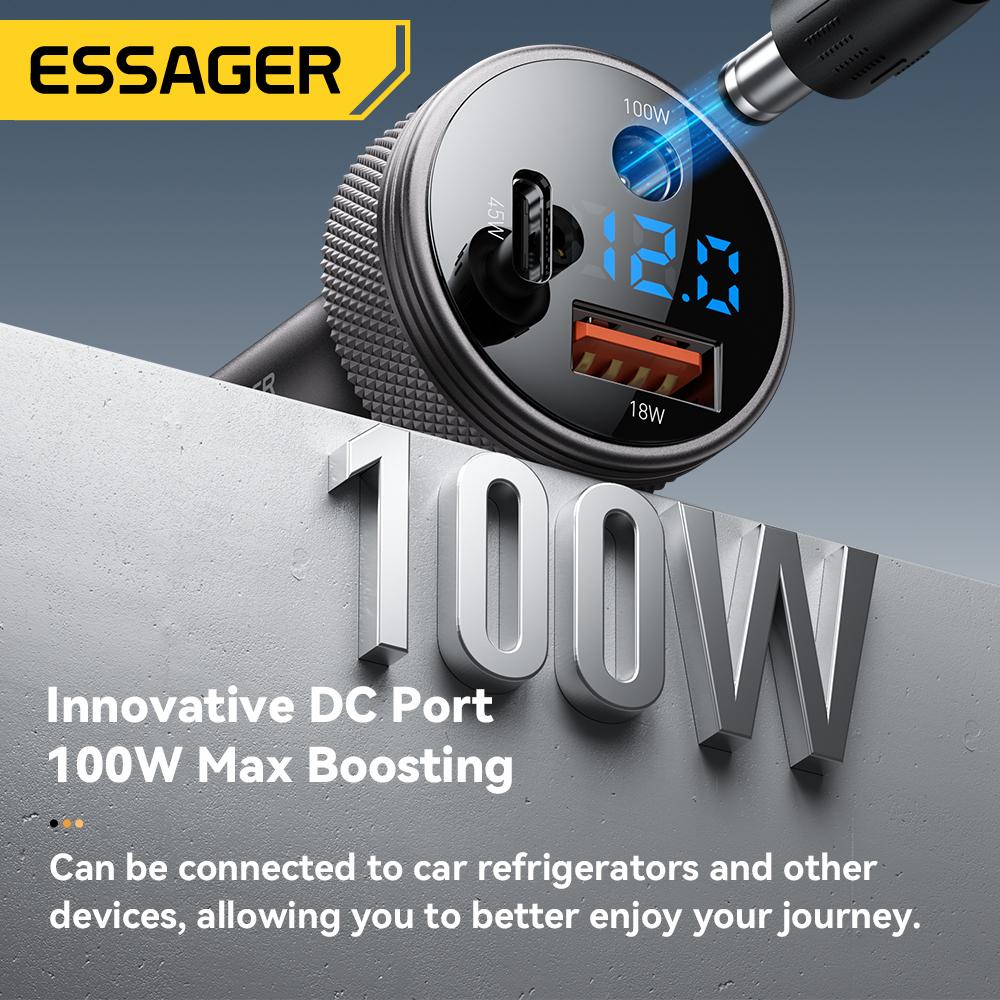 Essager 150W USB Car Charger For Xiaomi iPhone Samsung Laptops Tabet PD 3.0 Fast Charging USB Type C Digital Display Car Charger
