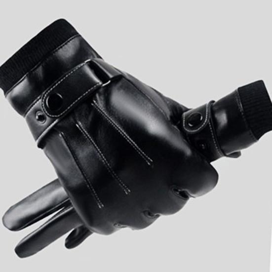 1 Pair Winter Cycling Gloves Faux Leather Touch Screen Anti-slip Thermal Scratch Resistant Windproof Warm Plush Thicken Winter Mittens for Camping