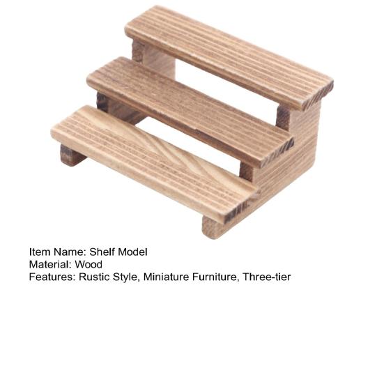 Display Riser Stand Miniature Wooden Mini Riser Model Three-Tier Display Stand Furniture for Doll Mansion Miniature Plants Ornaments Figurines