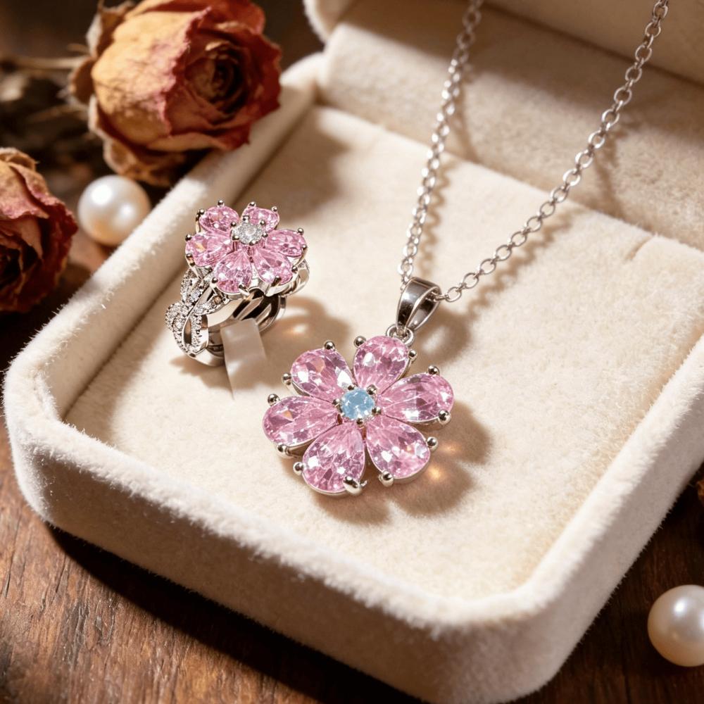 Heet - Licht Luxe Roze Hart Zirconia Ring voor Vrouwen, Zoet Sprankelende Roze Diamant Bloemen Vinger Sieraden Mode Accessoire 9