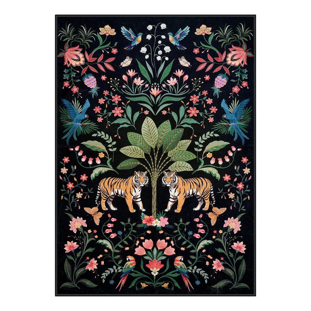Modern Living Room Washable Jungle Tropical Tiger Beige Rug Bedroom Bohemian Style Animal Plant Carpet Retro Home Decoration Rug