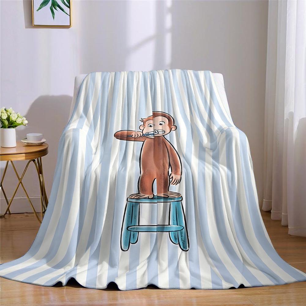 Monkey Brushing Teeth Flannel Blanket Warm Soft Halloween Christmas Couch Warm Cozy Decorative Decor Gift for All Season