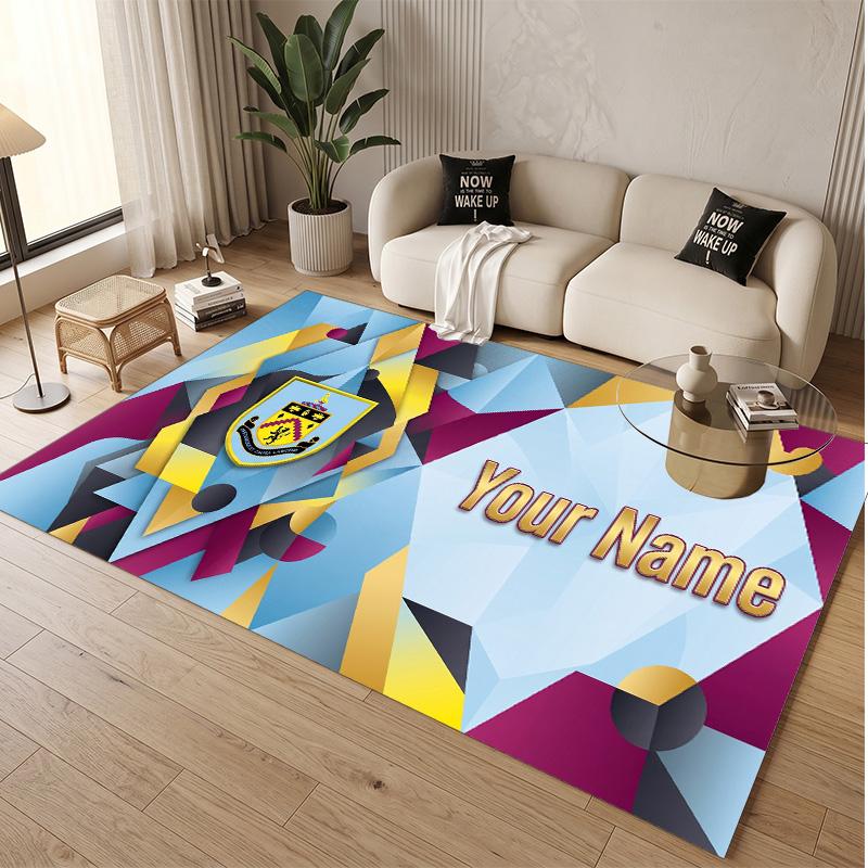 Personalized Crystal Velvet Carpet Burnley Football Pattern Non Slip Floor Rug