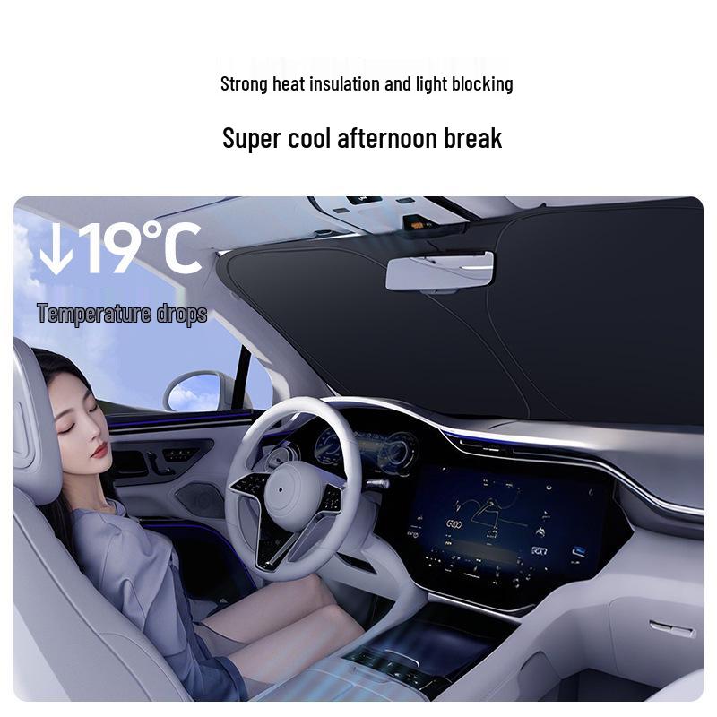 Black Vinyl Oxford Car Sunshade Full Blackout Front Windshield Protector