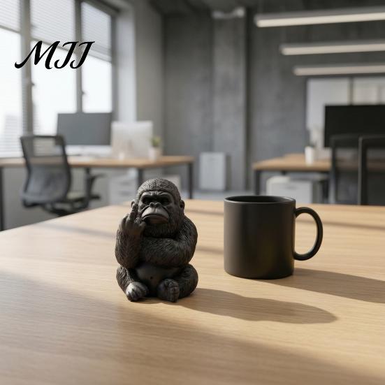 Modern Retro Tabletop Decoration Funny Middle Finger Gorilla Statue, Resin Sitting Chimpanzee Figurine, Miniature Gesture Playful Gaming Setup